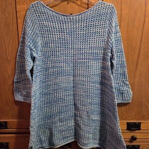 Jeanne Pierre Women's Blue Pointelle Knit Sweater Size Large New